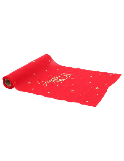 Tekač za mizo Vesel božič brezčasen rdeč in zlat 28 cm x 3 m
