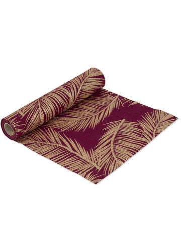 Eleganten in bleščeč prt iz marsala lana z bakrenimi praprotmi, 28 cm x 5 m