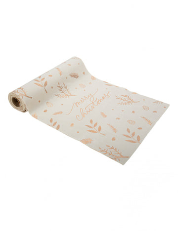 Namizni prt Vesel božič iz belega in rožnato zlatega žameta, 28 cm x 3 m