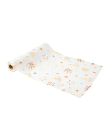 Čudovit božični zlati namizni prt, 28 cm x 3 m, z motivi jelke