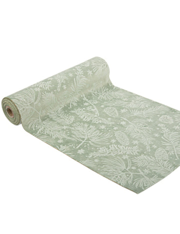 Botanični božični prt, sivo-zelen, 28 cm x 3 m, s cvetličnim vzorcem