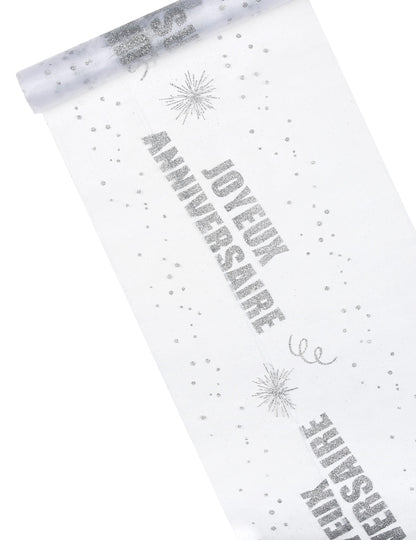 Srebrn bleščeč organza prt za rojstni dan 29 cm x 5 m