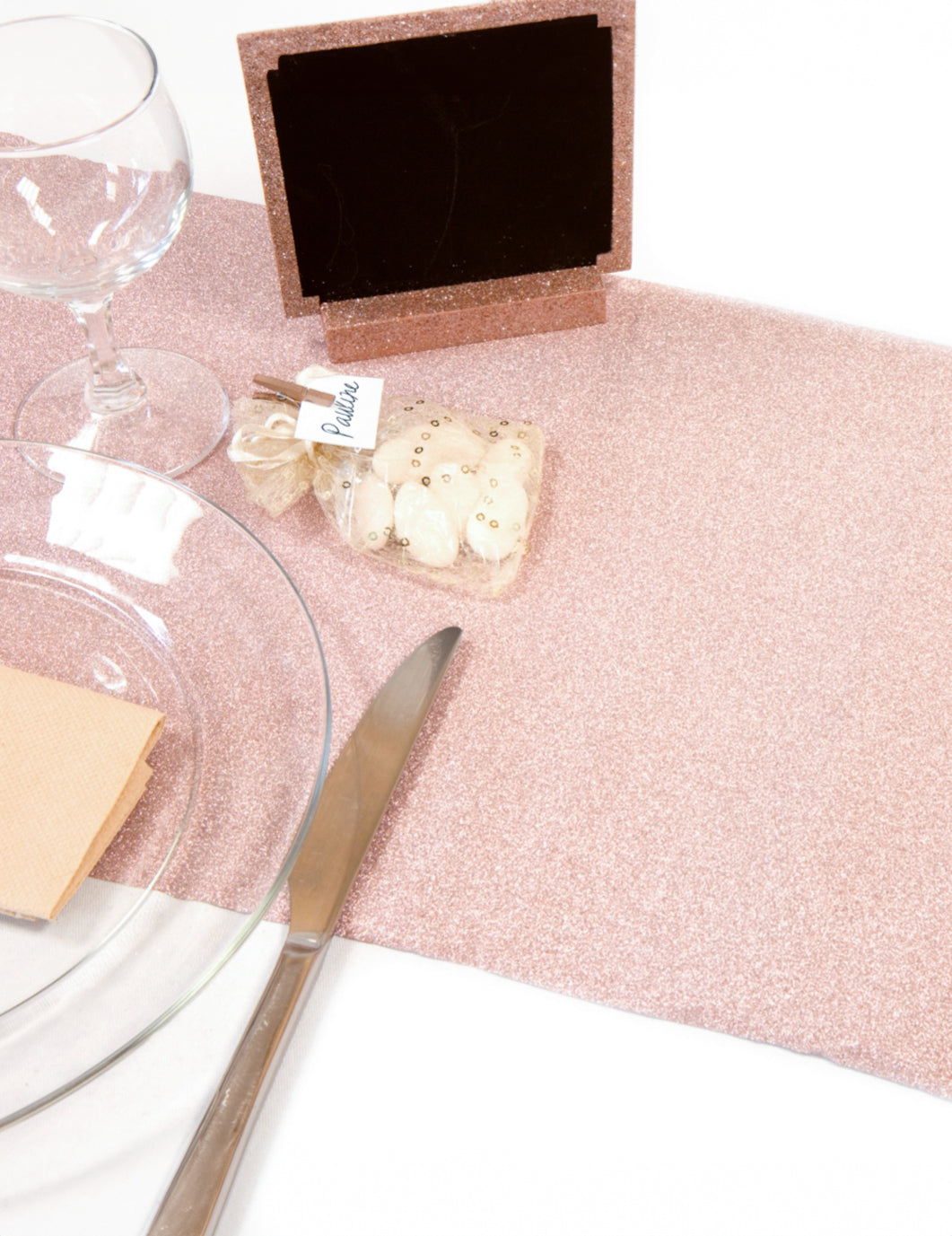 Roza bleščeč prt za mizo 28 cm x 5 m za poroko