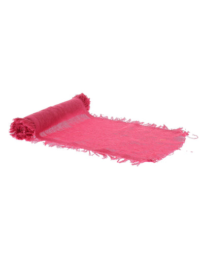 Chemin de table en toile rose avec bords effilochés