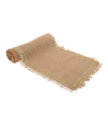 Namizni tekač iz zožene jute z dvojno zlato bleščečo obrobo 30 cm x 3 m za poroko