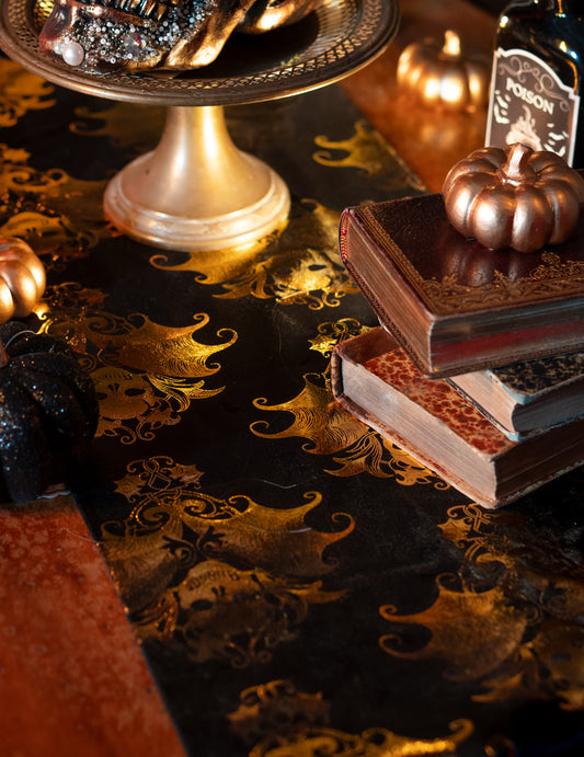 Black Velvet Table Runner in baročno zlato okostje 3 m x 23 cm