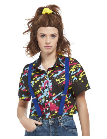 Črne 90 -ih majice natisnjene sledi večbarvne barve