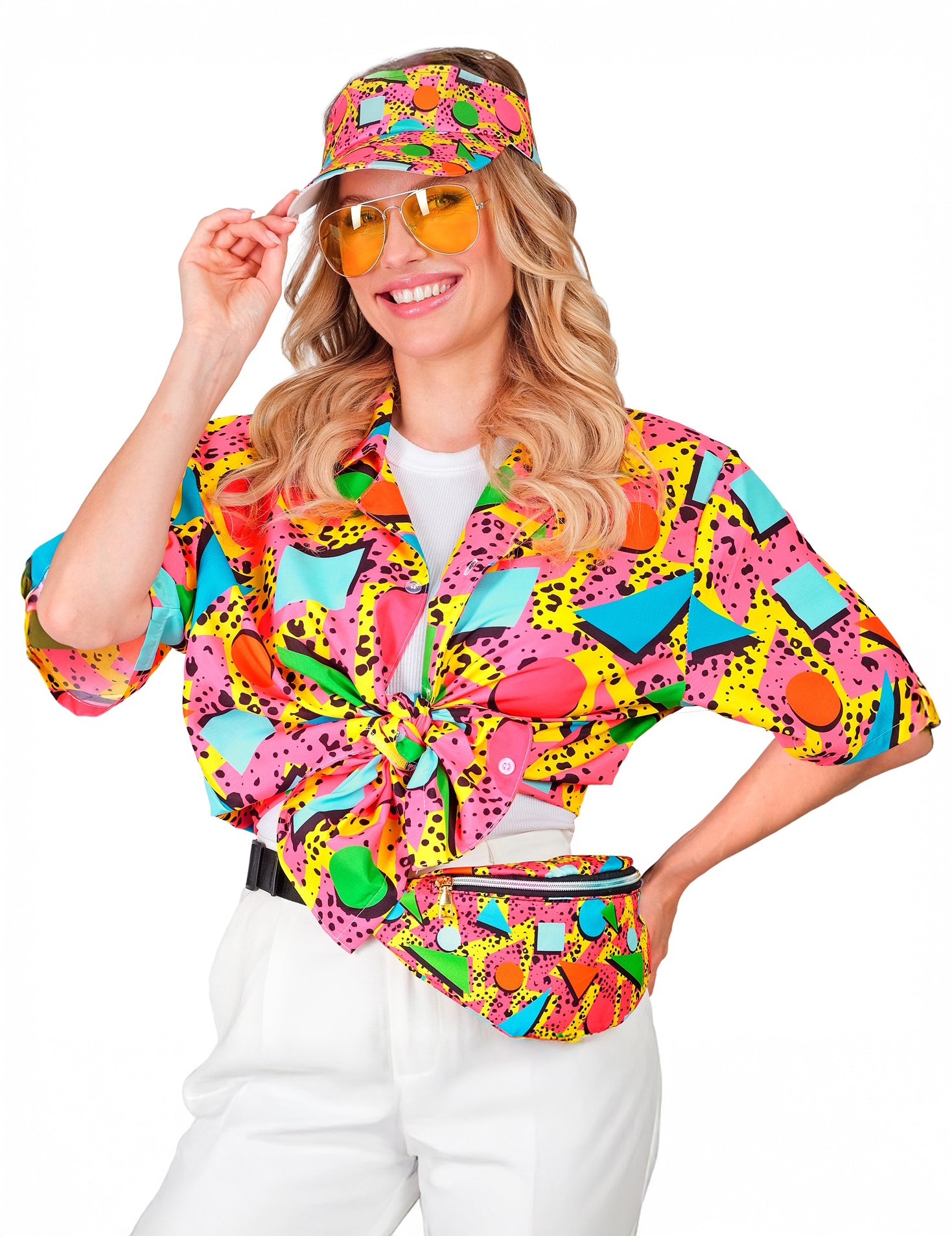 Visière et sac banane assortis de la chemise à motifs années 90 pour adulte