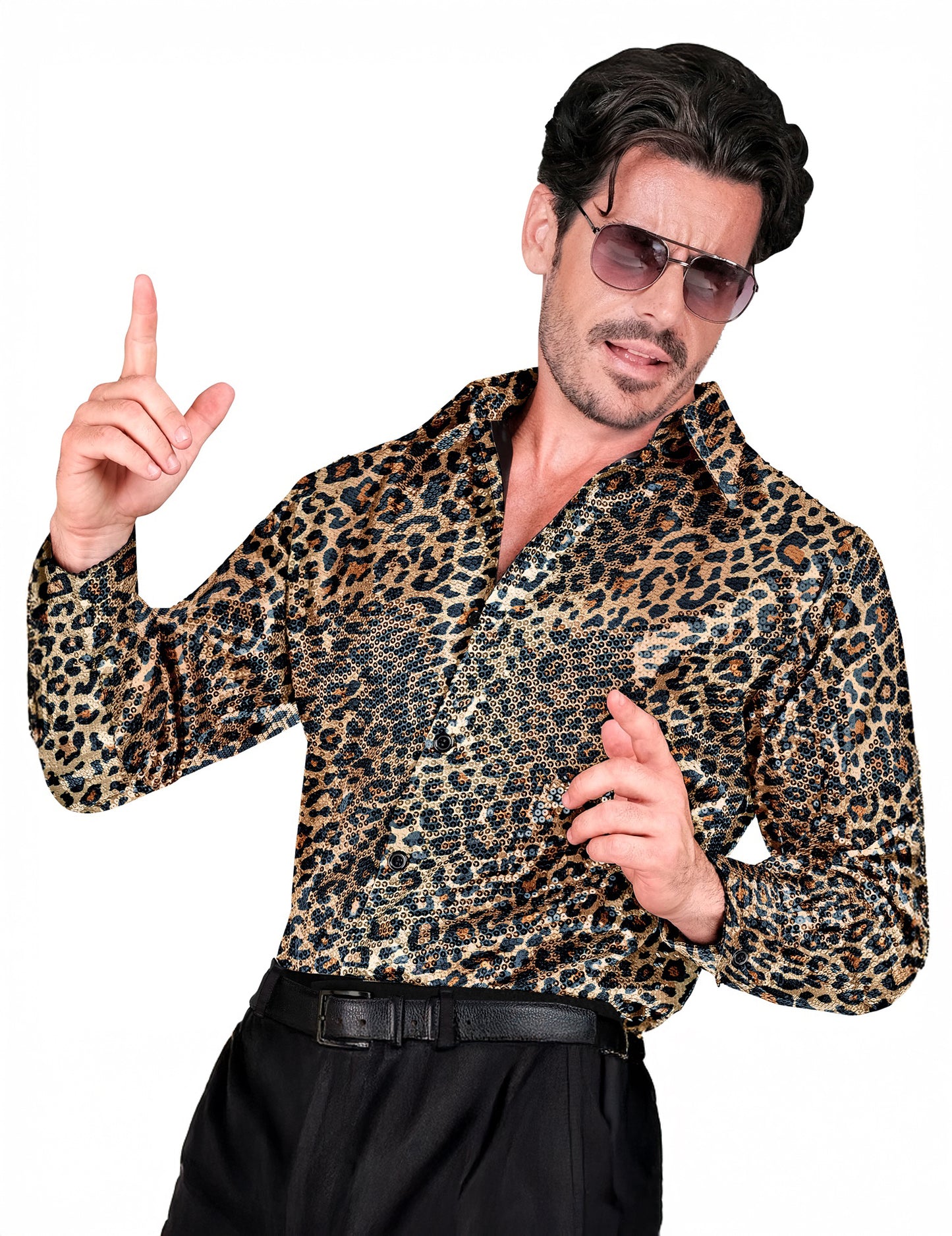 Chemise à sequins léopard homme