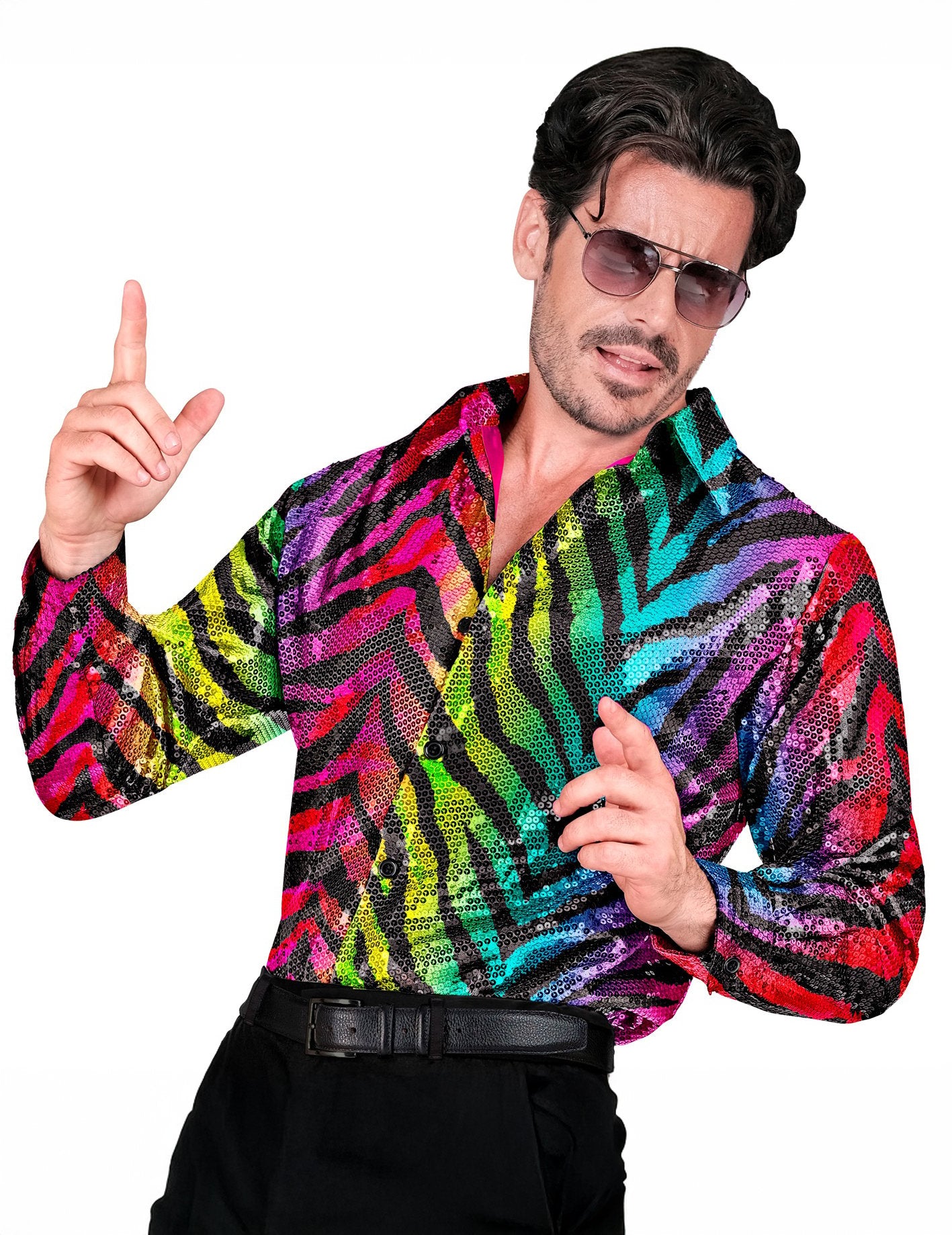 Chemise à sequins tigrée arc en ciel homme