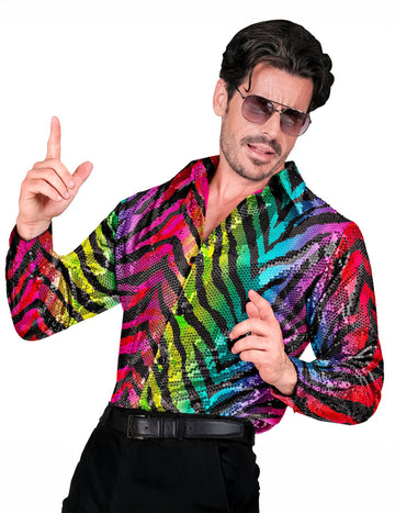Chemise à sequins tigrée arc en ciel homme
