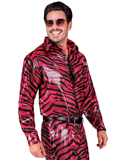 Chemise à sequins tigrée rose homme