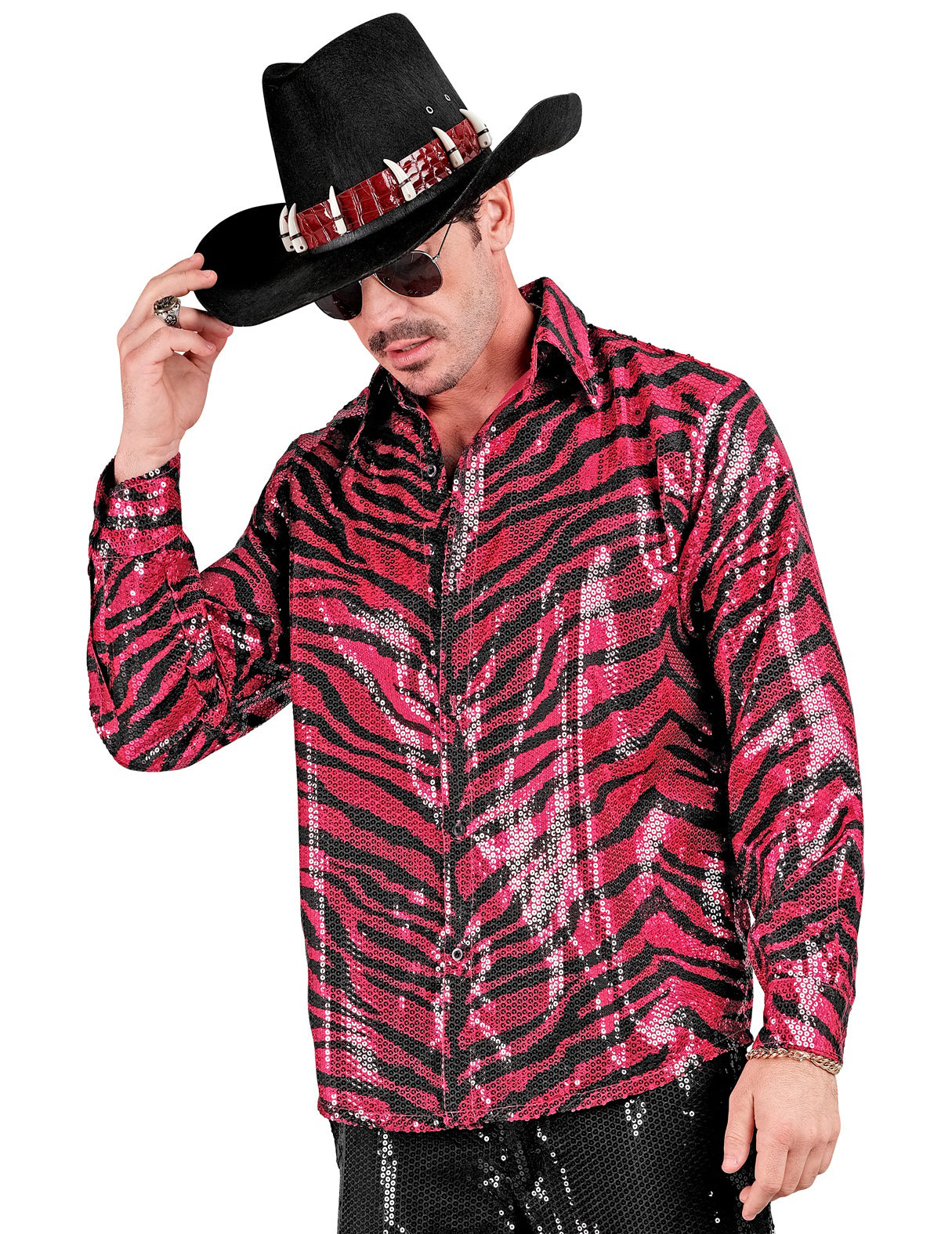 Chemise à sequins tigrée rose homme