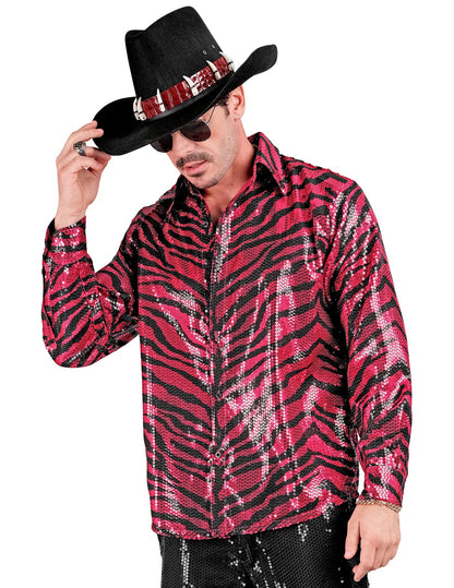 Chemise à sequins tigrée rose homme