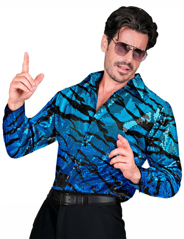 Chemise à sequins vague bleue homme