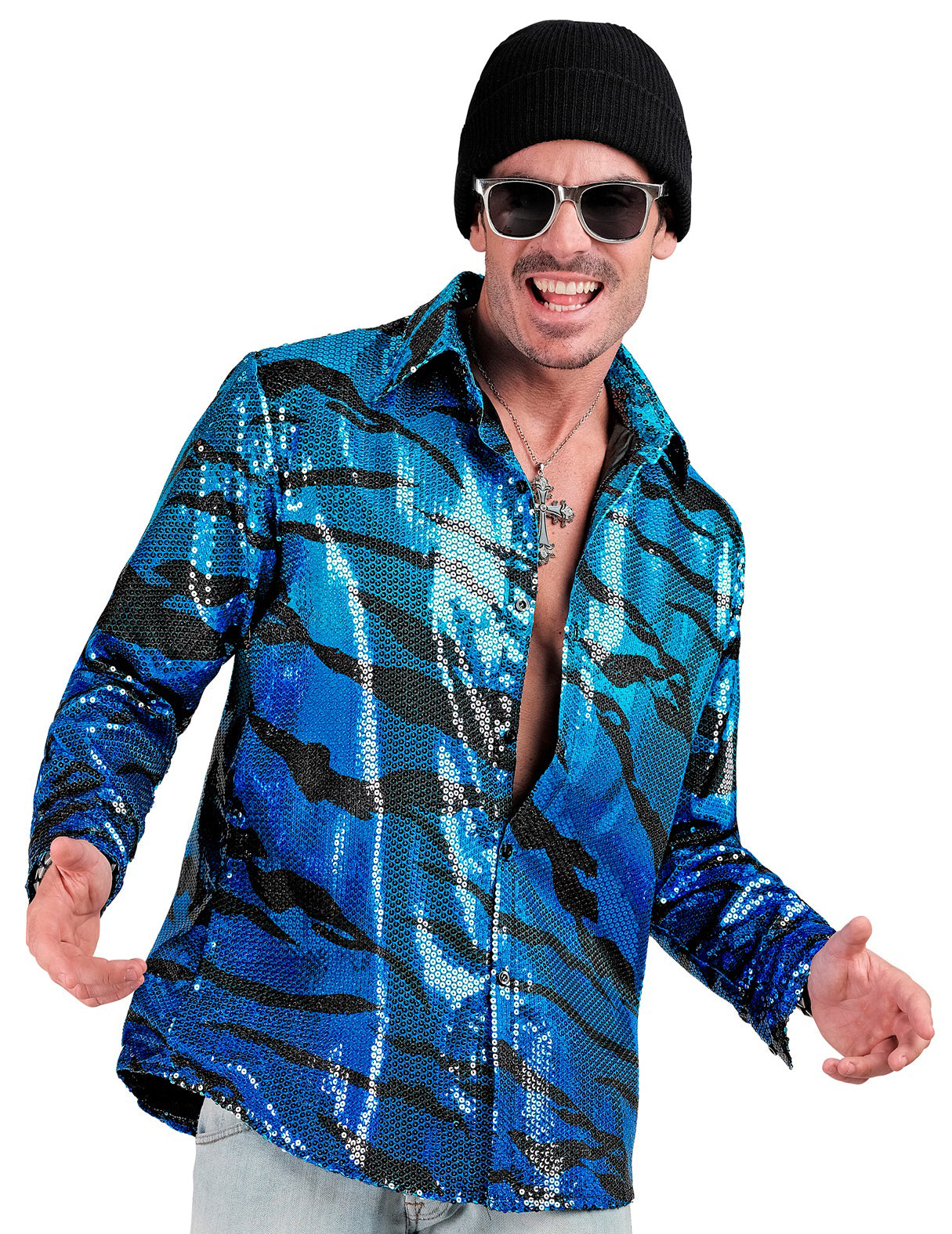 Chemise à sequins vague bleue homme