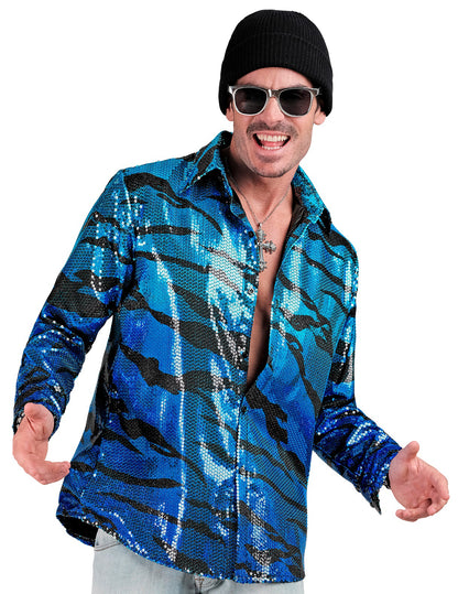 Chemise à sequins vague bleue homme
