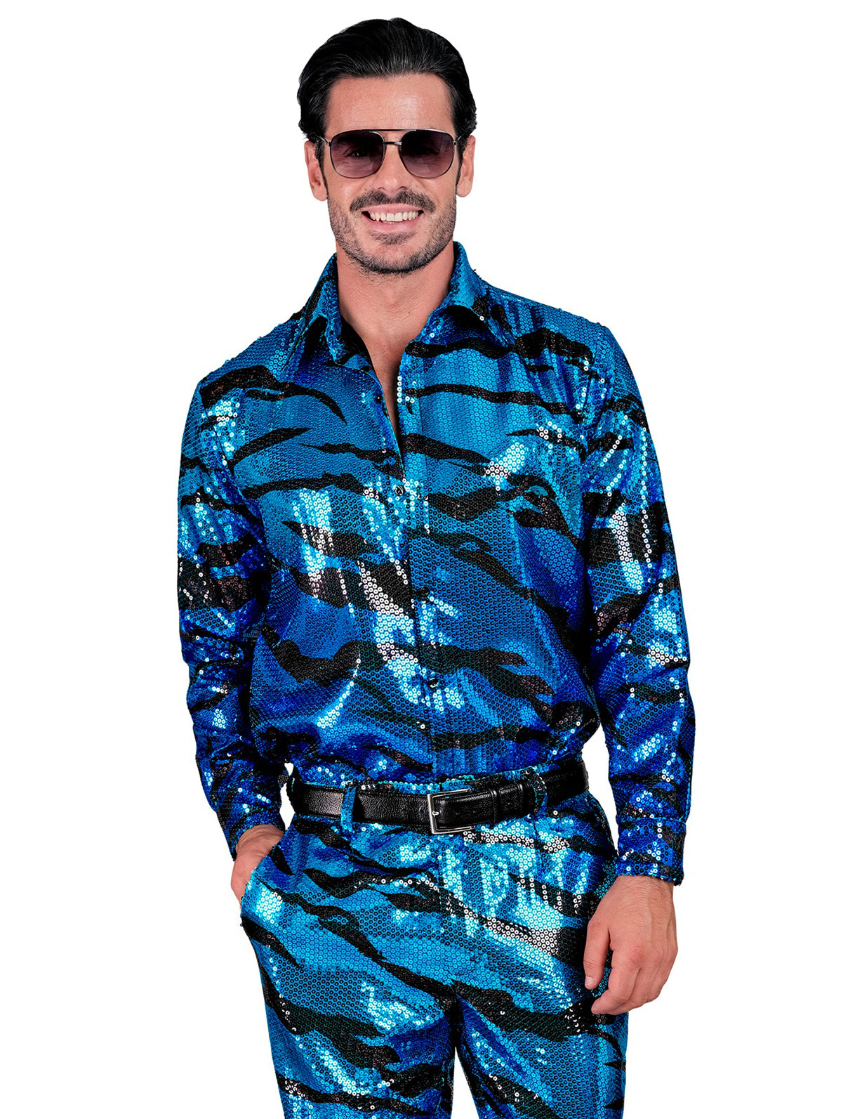 Chemise à sequins vague bleue homme