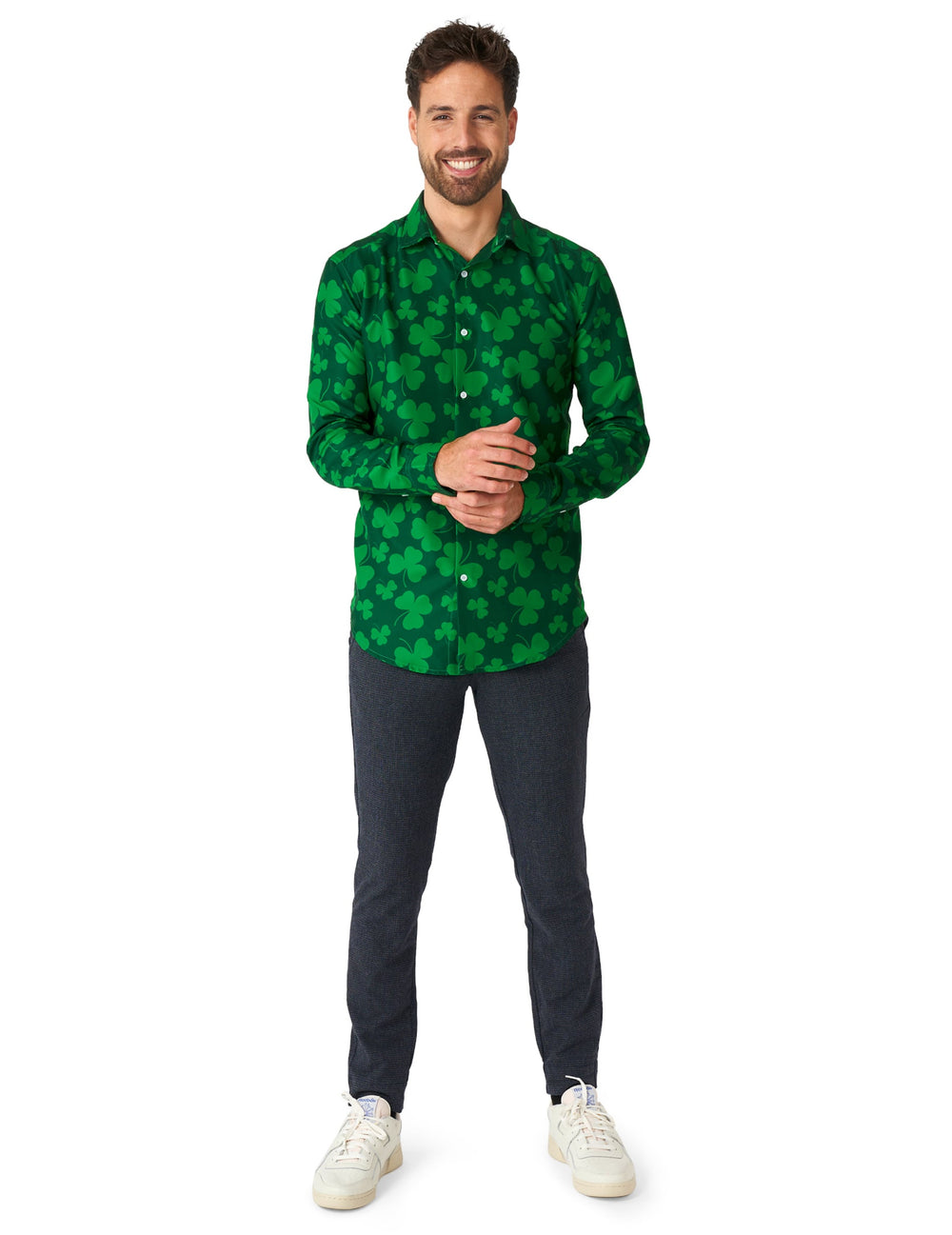 Vue de face de la chemise à trèfles Saint Patrick pour homme