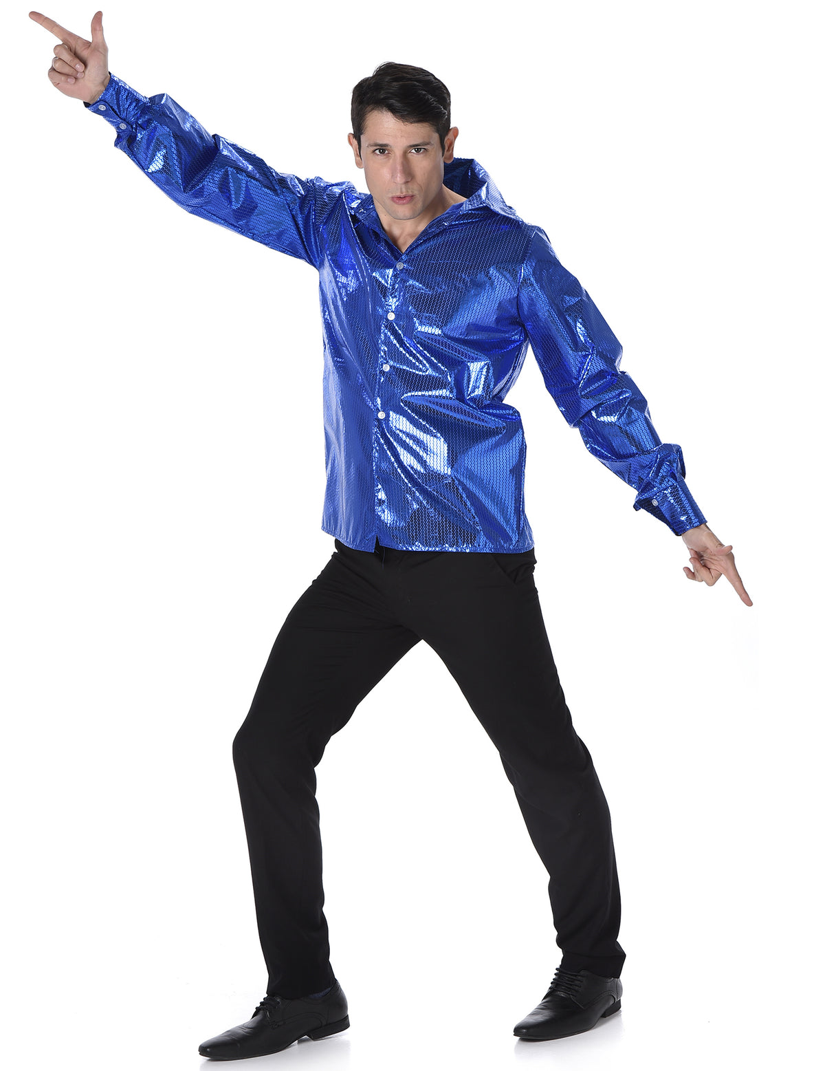 Chemise disco pour homme à sequins bleus