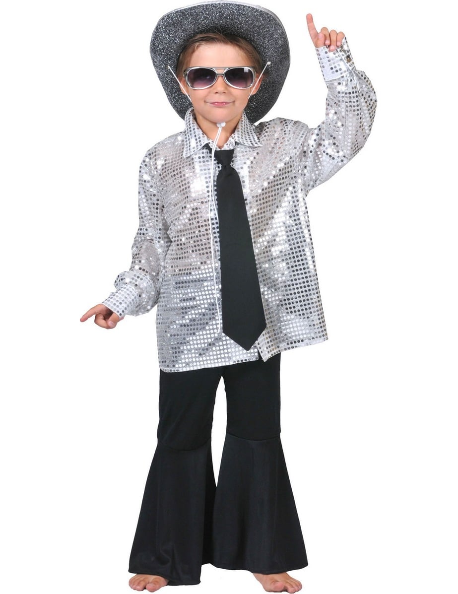 Chemise disco pour garçon argentée à paillettes