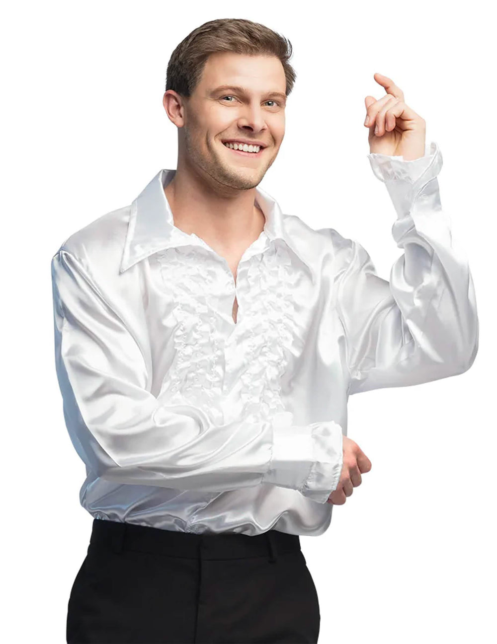 Chemise disco pour homme blanche satinée à jabot