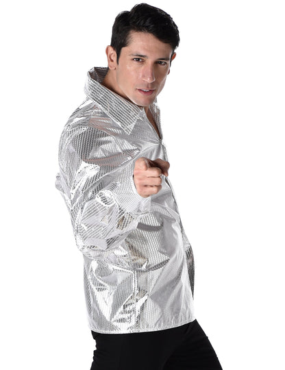 Vue de profil de la chemise disco brillante pour homme
