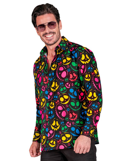 Chemise fantômes fluo pour homme noire à motifs multicolores