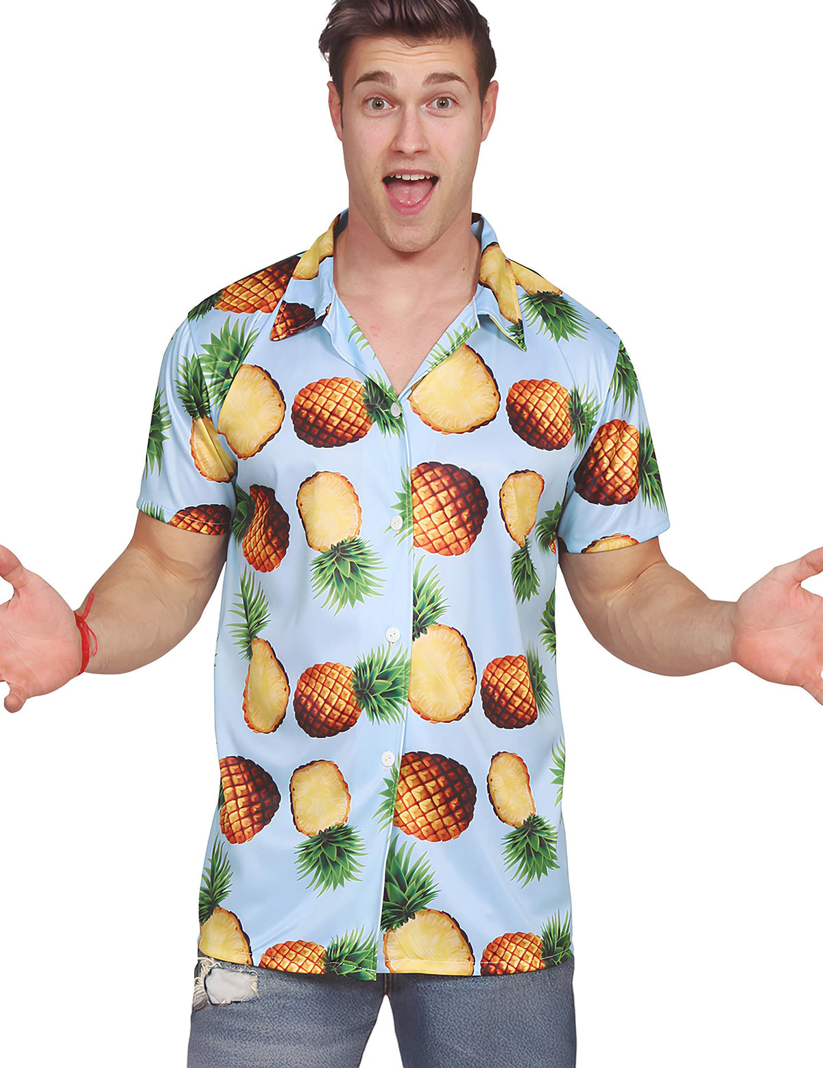 Chemise hawaïenne ananas pour adulte bleu ciel