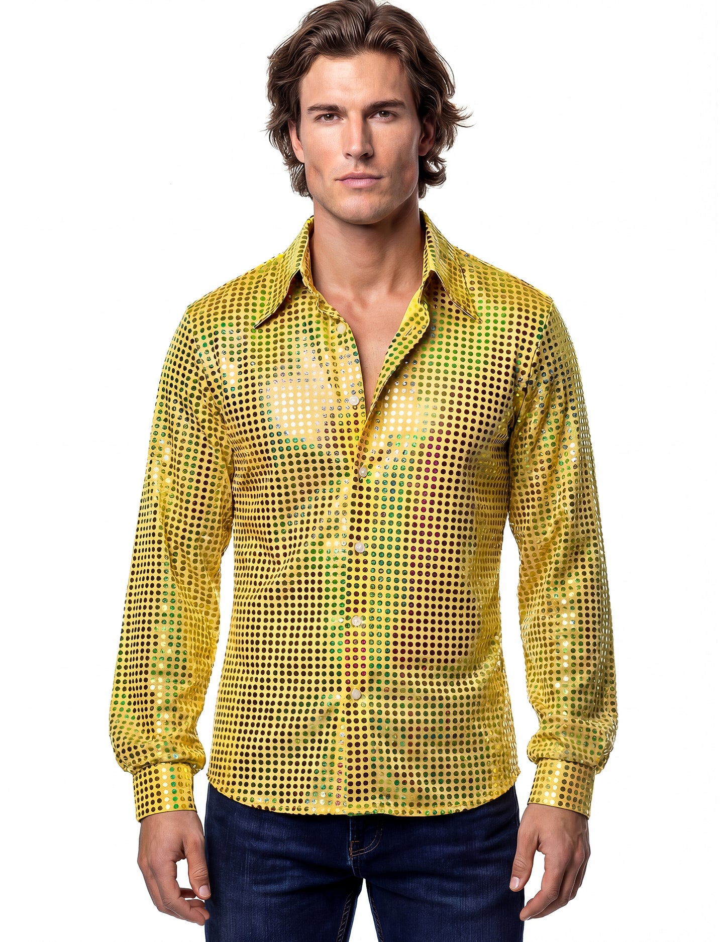 Moška disko majica visokega cenovnega razreda v rumeni barvi