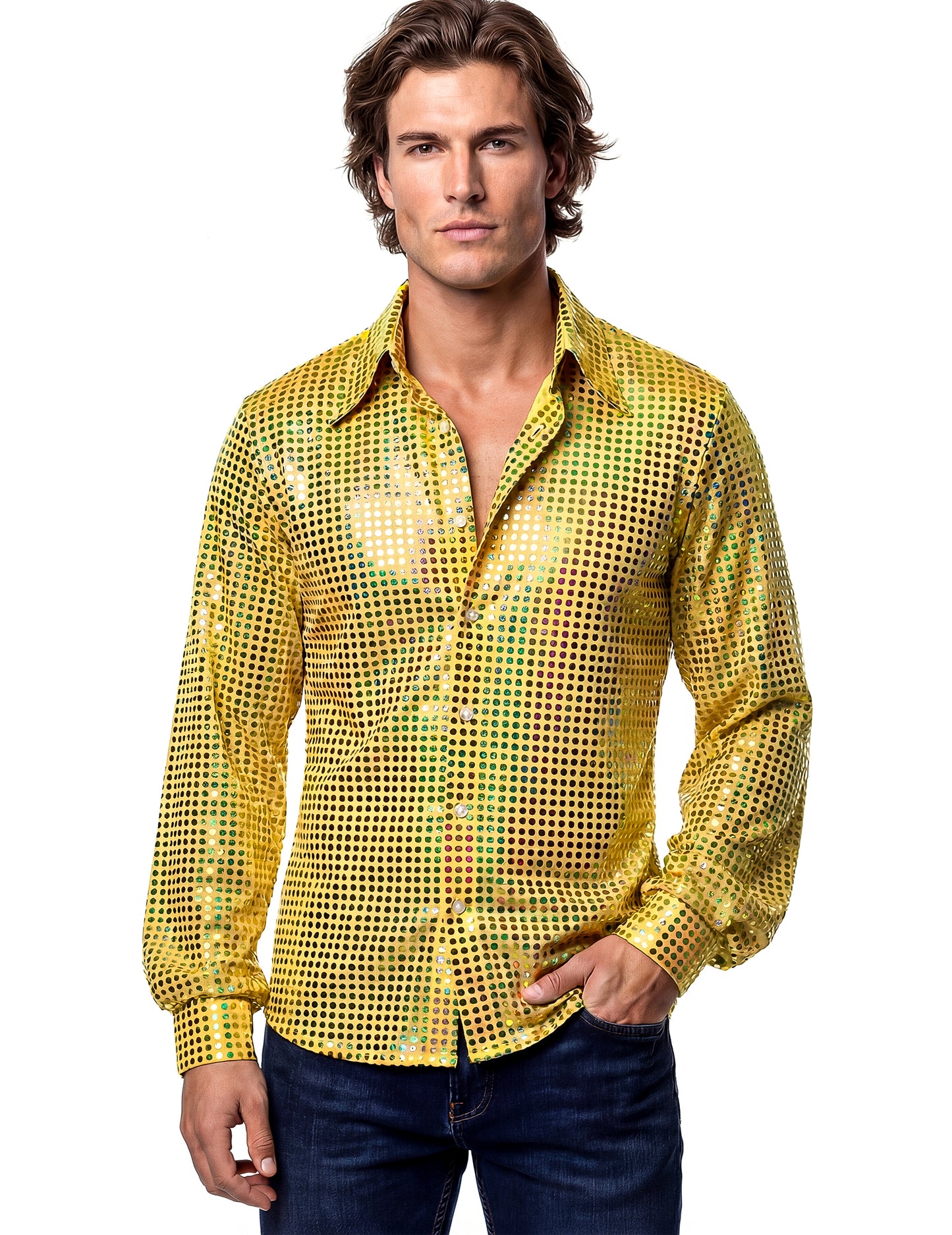 Moška disko majica visokega cenovnega razreda v rumeni barvi