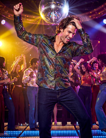 Moška disko majica visokega cenovnega razreda v večbarvnem slogu