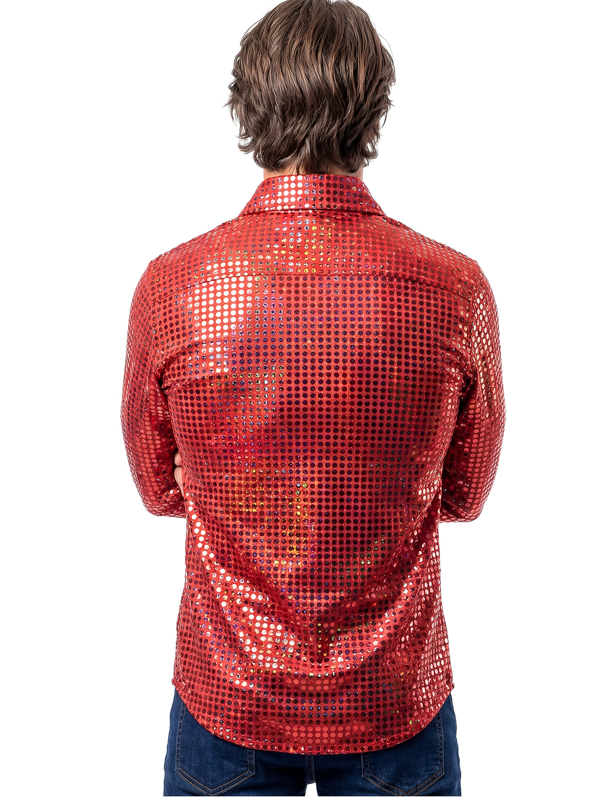 Vue de dos de la chemise disco pour homme rouge haut de gamme
