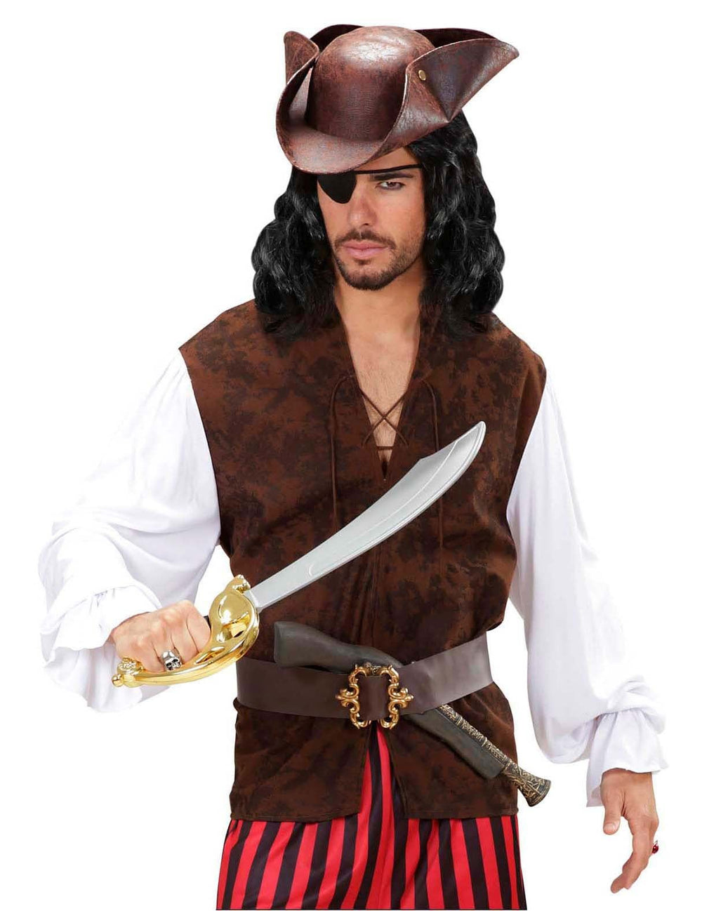 Chemise pirate pour adulte blanche avec gilet marron