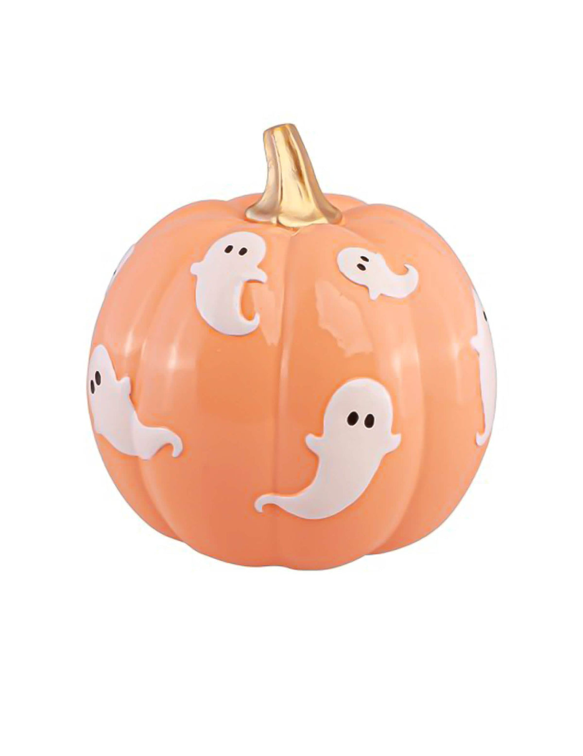 Dekorativna buča Summerween iz pastelno oranžne smole z duhovi 14,5 x 14,5 x 14,8 cm