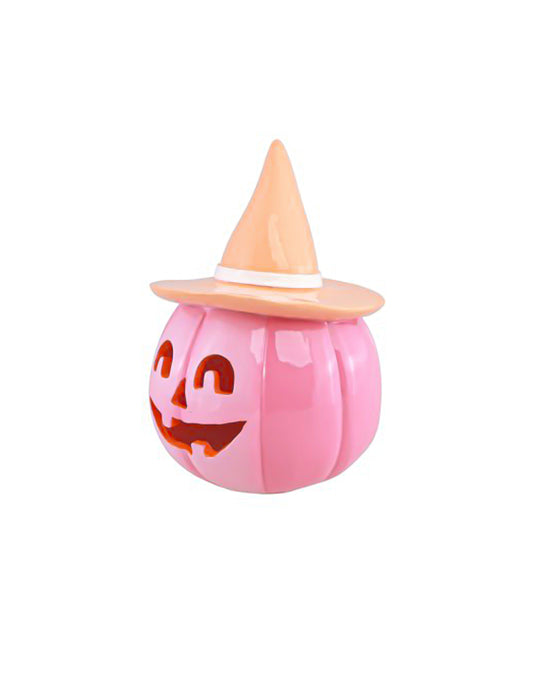 Dekorativna buča Summerween iz roza smole s pastelno oranžnim klobukom 12,5 x 12,3 x 17 cm