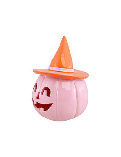 Dekorativna buča Summerween iz pastelno roza smole z oranžnim klobukom 12,5 x 12,3 x 17 cm