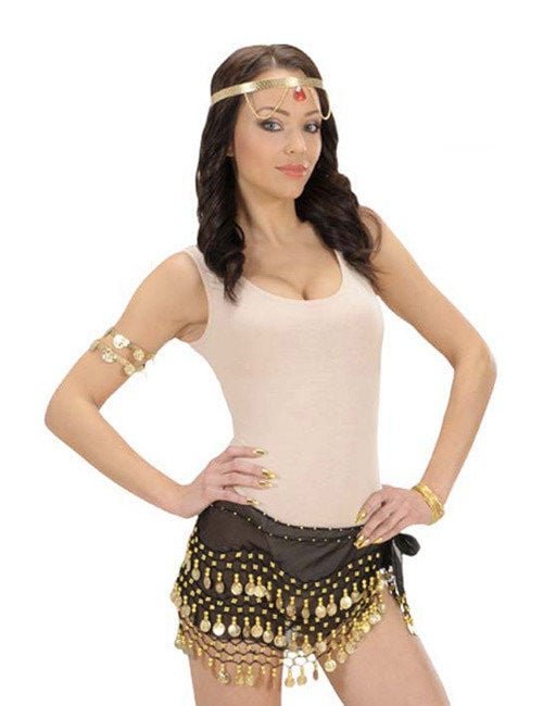 Ceinture de danseuse du ventre pour femme noire avec pièces dorées