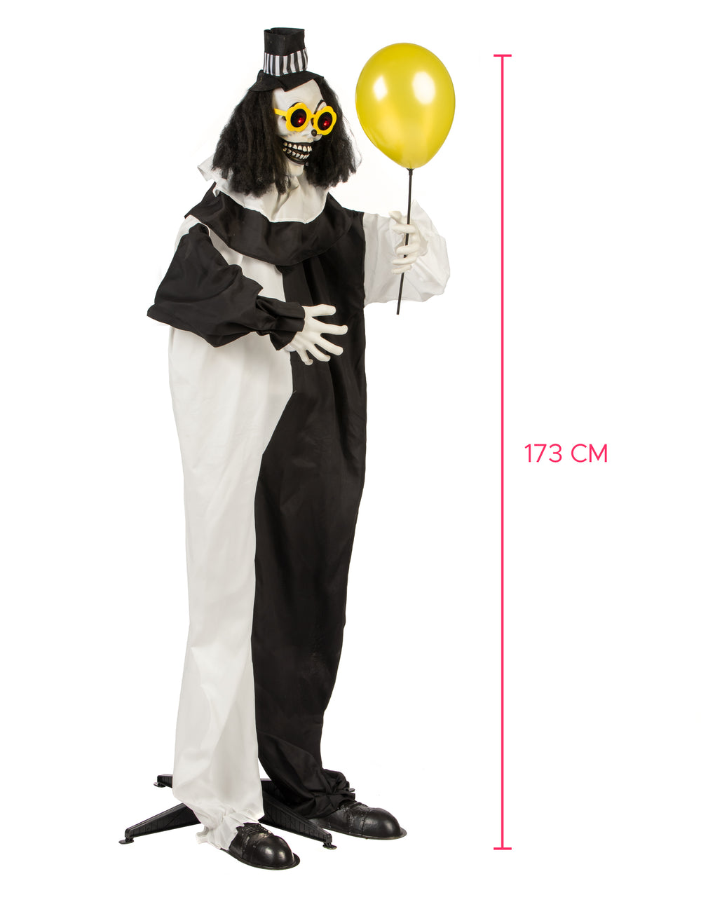 Dimensions et vue de trois-quarts du clown effrayant animé