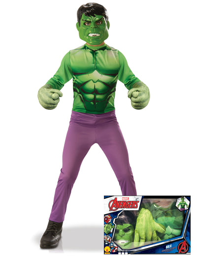 Coffret classique Hulk avec gants géants pour garçon vert et violet