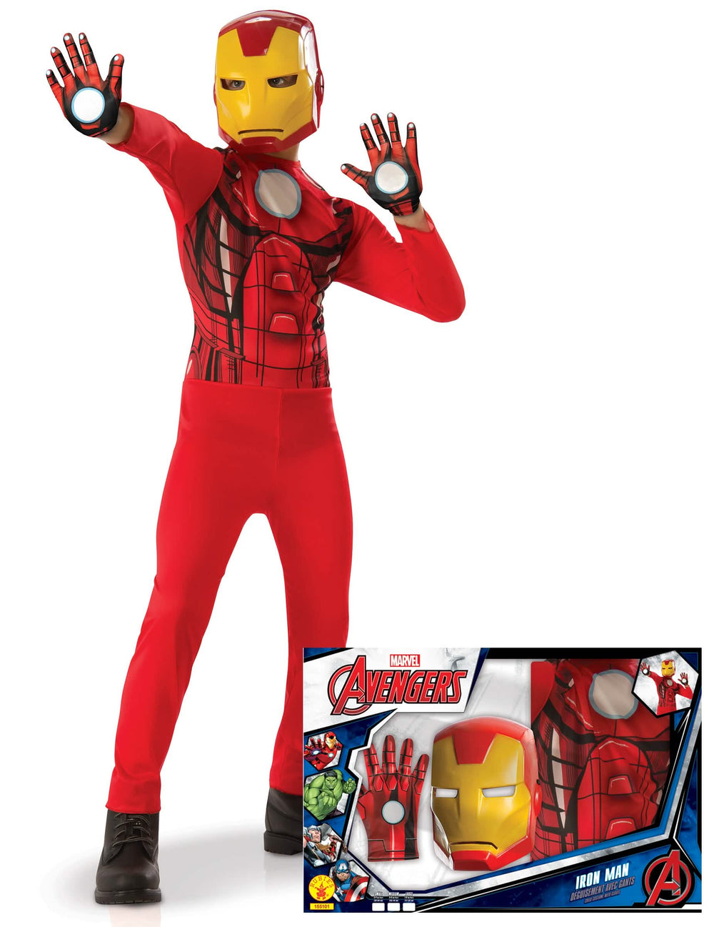 Klasičen komplet Iron Man za dečka rdeča in rumena z rokavicami in masko
