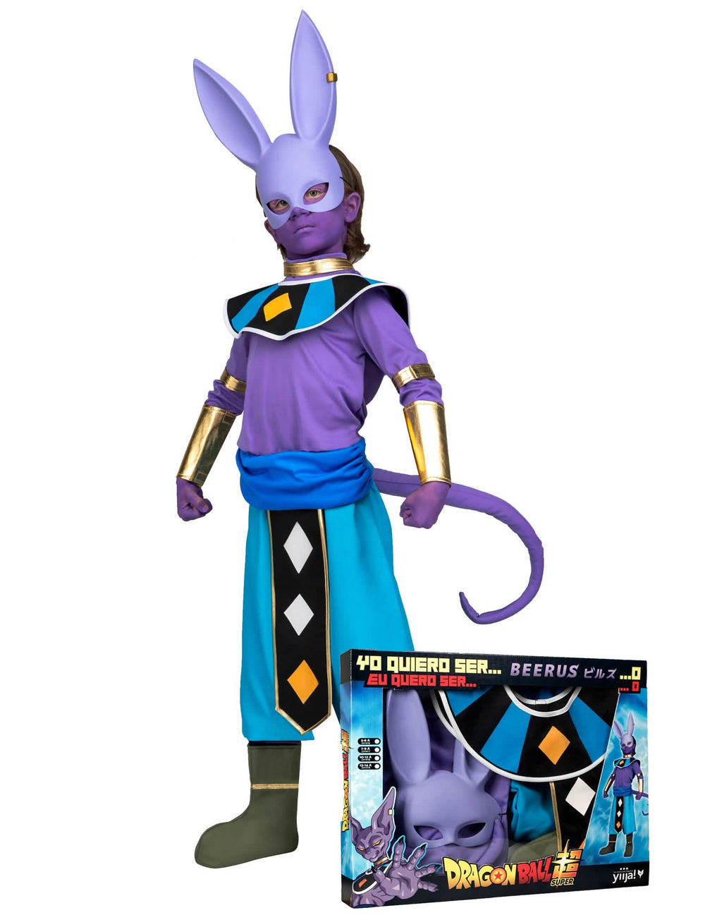 Preobleka z masko Beerus Dragon Ball za otrok vijolična in modra z zlatimi detajli