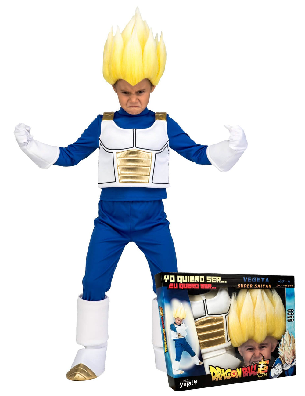 Pogled s treh četrtin na paket kostuma Super Saiyan Vegeta Dragon Ball