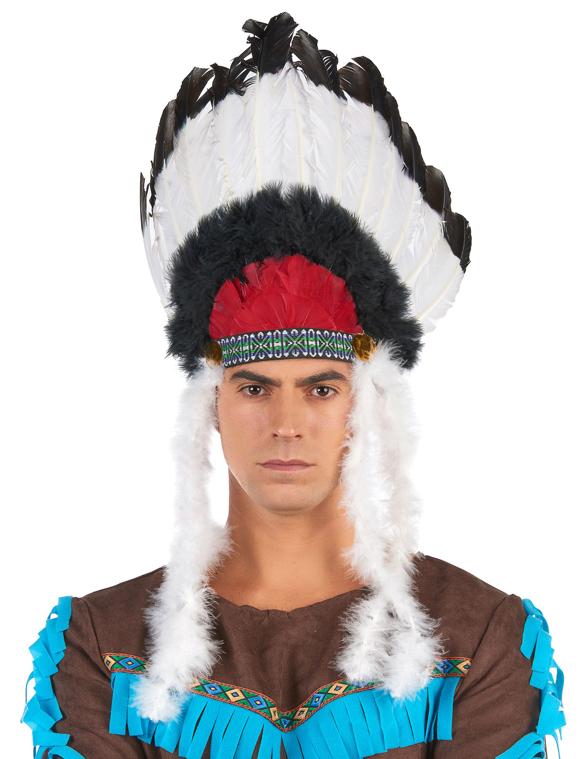 Vue de face de la coiffe indien avec plumes pour adulte