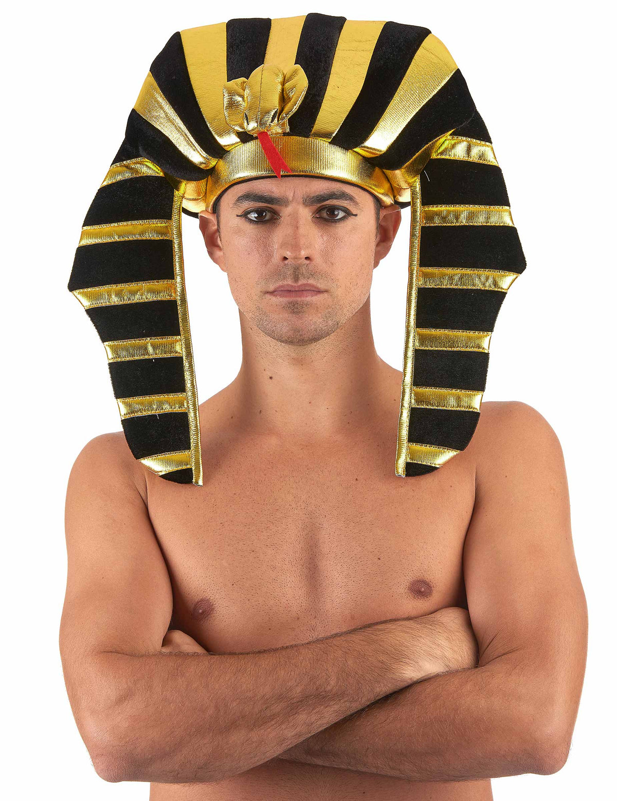 Coiffe pharaon égyptien pour adulte noir et doré avec cobra
