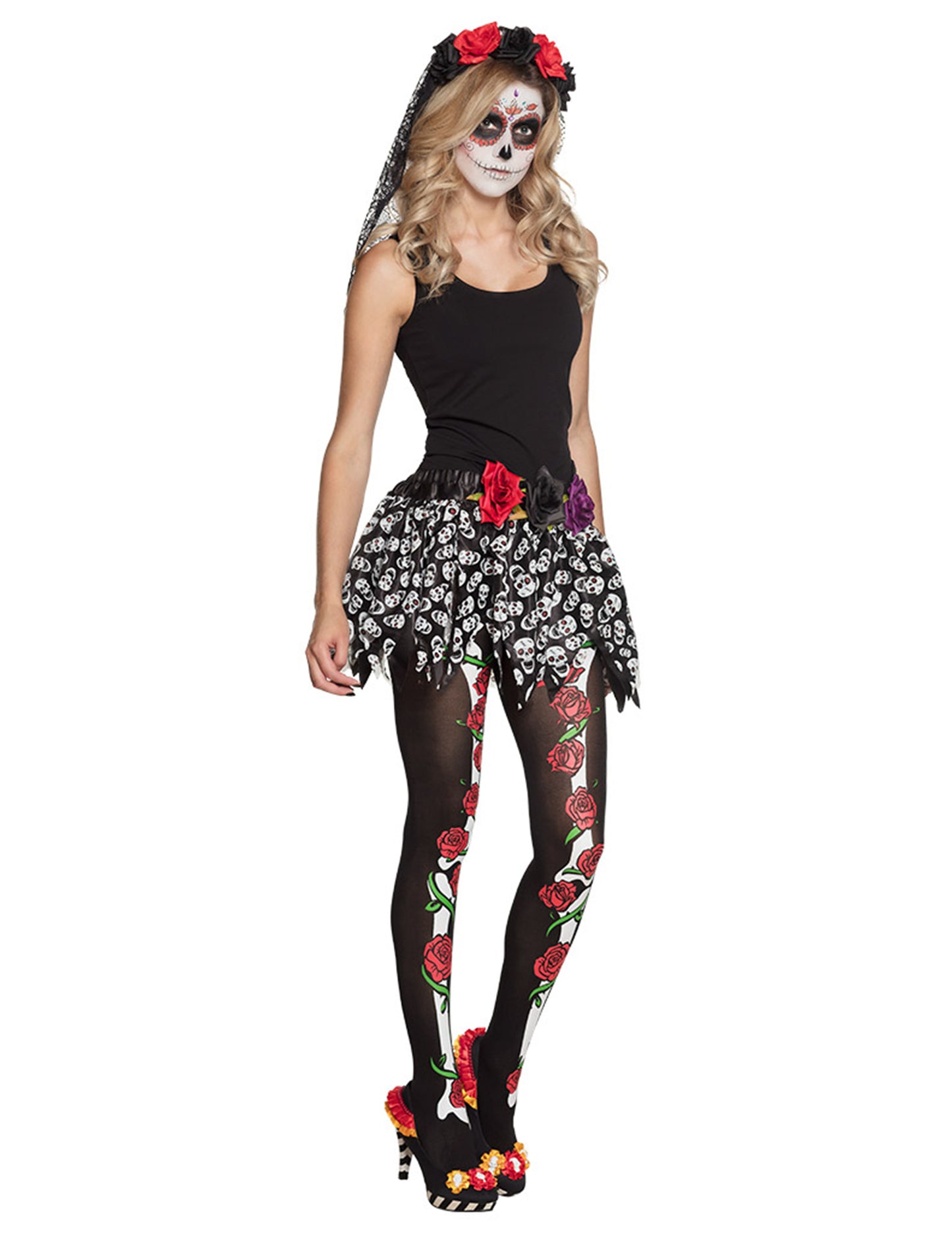 Črne nogavice seksi ženska dia de los muertos
