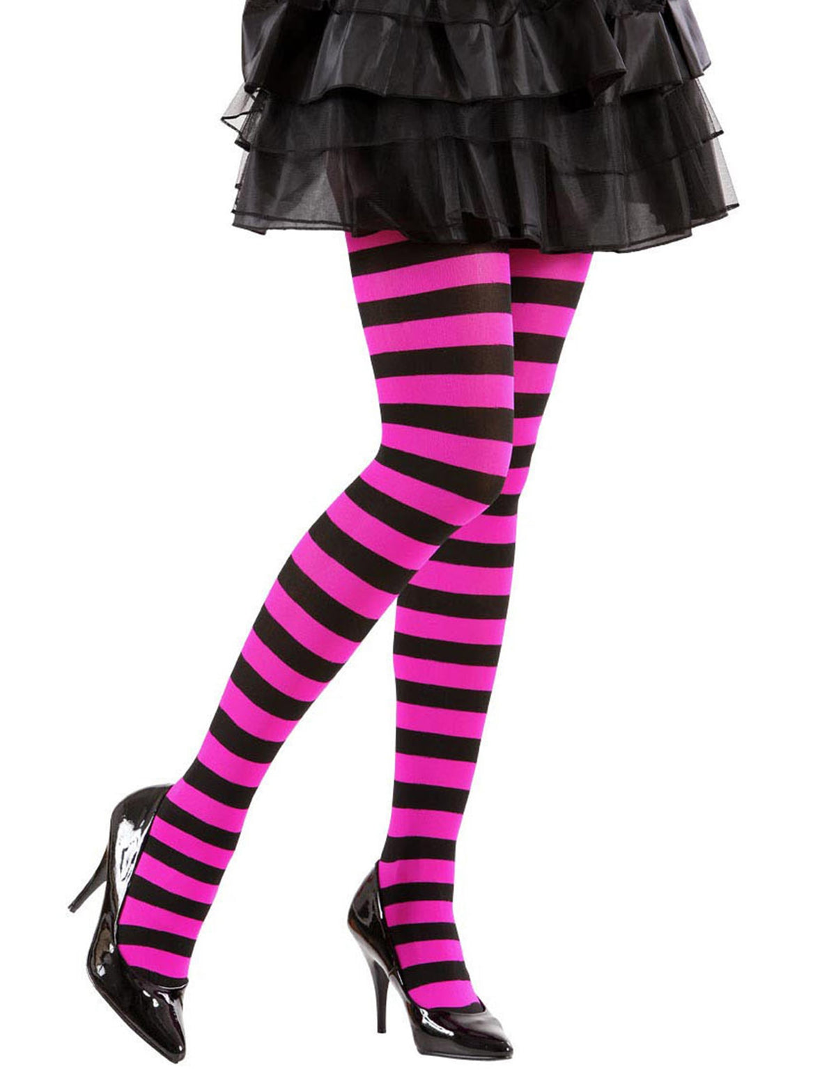 Collants rayés pour adulte noir et rose
