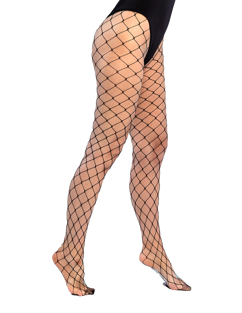 Vue de profil des collants résille mailles larges