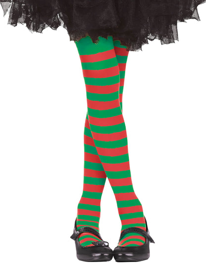 Otroške rdeče-zelene hlačne nogavice