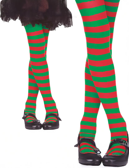 Otroške rdeče-zelene hlačne nogavice